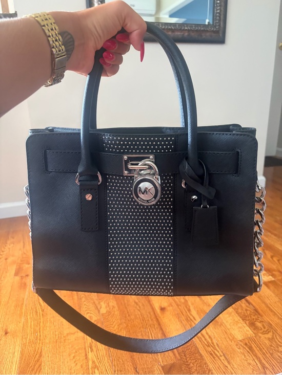 Michael Kors Handbags - Michael Kors Black Studded Saffiano Satchel with Chain Trim
